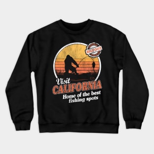 Funny Bigfoot Sasquatch Fishing Gift Vintage Retro Crewneck Sweatshirt